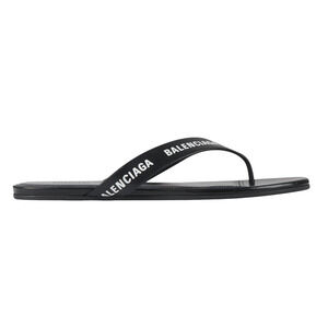 Balenciaga Black White Leather Logo Thong Slide Slip Sandal Flip Flop Flat 36.5